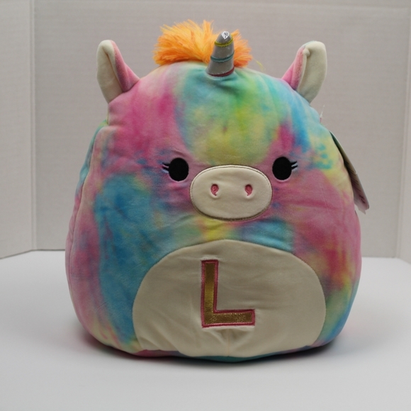 Squishmallows Monogrammed L Rainbow Unicorn Plush - Picture 2 of 12